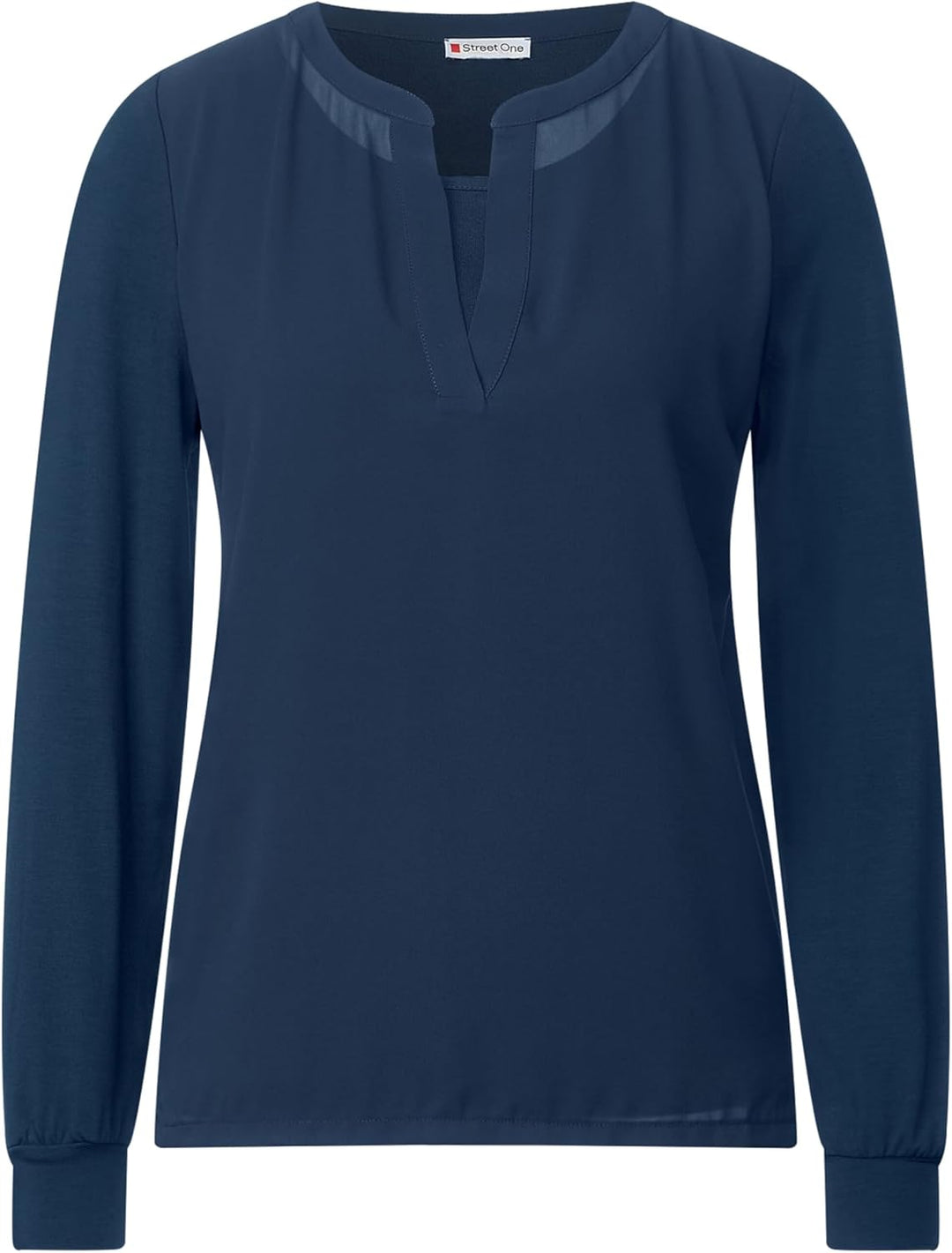 Street One Damen Chiffon Langarmshirt 34 Atlantic Blue, 34 Atlantic Blue