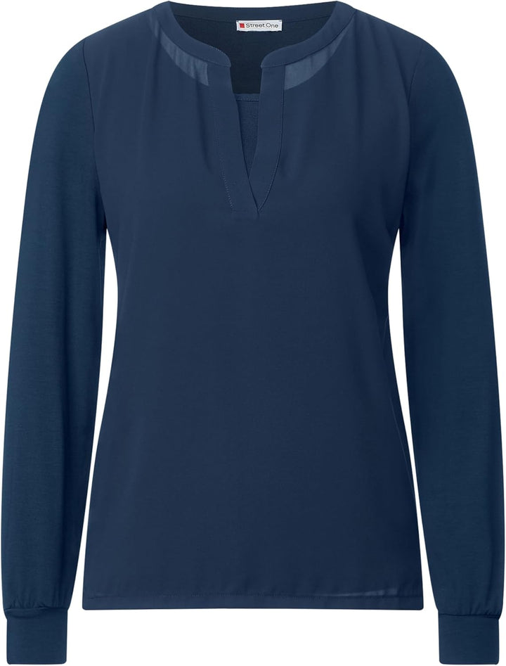 Street One Damen Chiffon Langarmshirt 34 Atlantic Blue, 34 Atlantic Blue