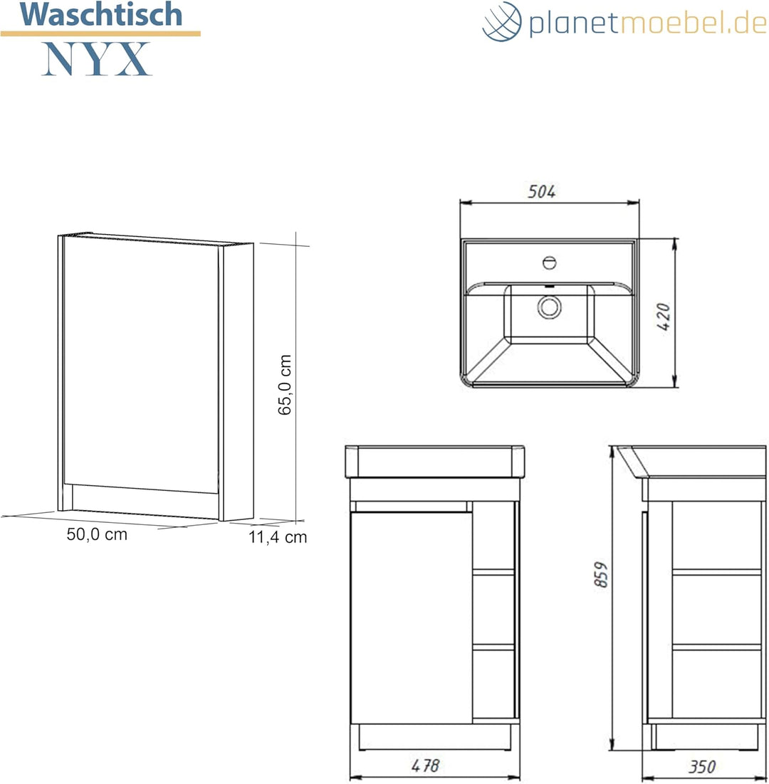 Planetmöbel Nyx Badmöbel Set 2-teilig Waschtisch mit Unterschrank 50 x 85,9 x 42 cm Wotan Eiche/Anth