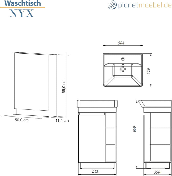 Planetmöbel Nyx Badmöbel Set 2-teilig Waschtisch mit Unterschrank 50 x 85,9 x 42 cm Wotan Eiche/Anth