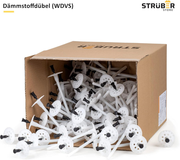 STRÜBER WDVS SET (Ø10x120mm Dämmstoffdübel mit Metalldorn 600St + Grau Styropor Rondelle 600St + Sty