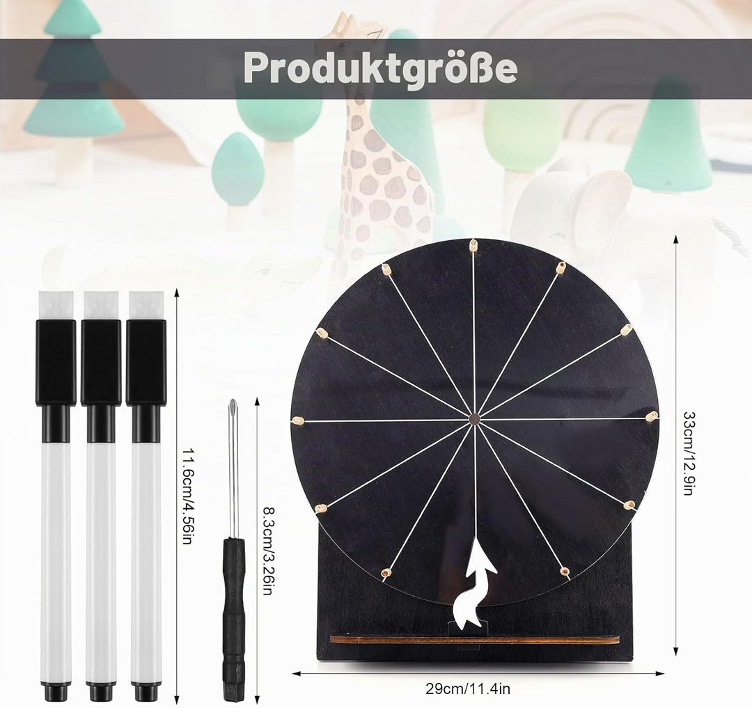 Hölzernes Glücksrad, 29 cm Preisrad Tisch-Glücksrad Tombola-Rad Roulette-Rad für Glücksspiel Preise
