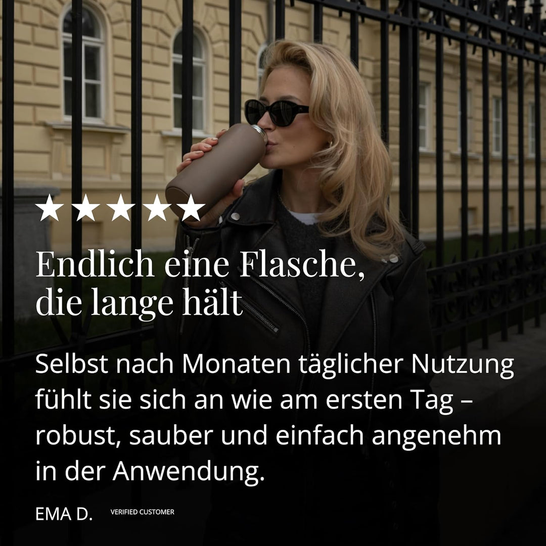 EQUA Timeless Isolierte Trinkflasche, doppelwandig, Edelstahl, 24 Stunden kalt oder bis zu 12 Stunde