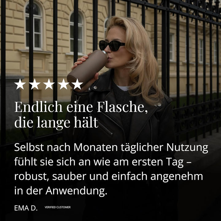 EQUA Timeless Isolierte Trinkflasche, doppelwandig, Edelstahl, 24 Stunden kalt oder bis zu 12 Stunde