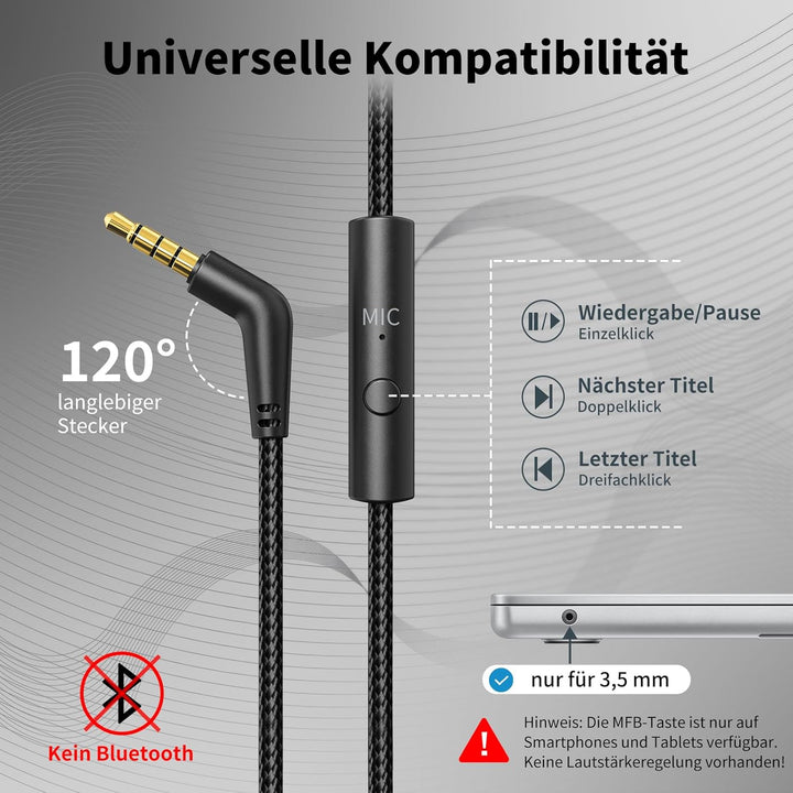 Kopfhörer mit Kabel und Mikrofon, Over-Ear Kabelkopfhörer mit 3,5mm Klinkenstecker, Faltbar Kabelgeb