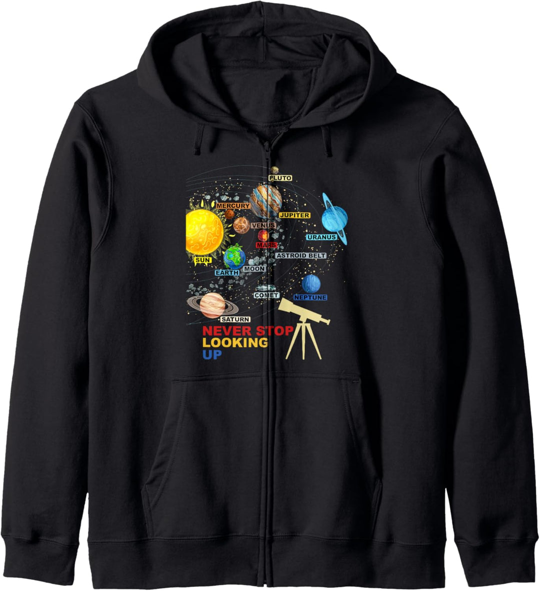 Sonnensystem Planeten - Never Stop Looking Up - Astronomie Kapuzenjacke