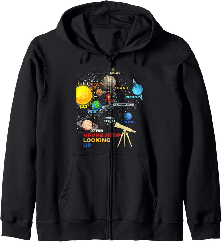 Sonnensystem Planeten - Never Stop Looking Up - Astronomie Kapuzenjacke
