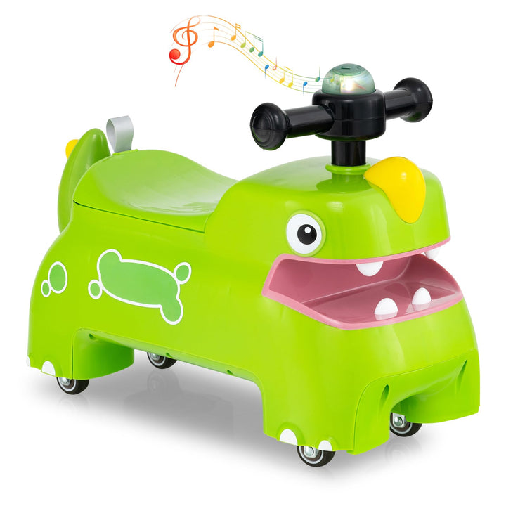DREAMADE Rutschauto, Dinosaurier Rutschfahrzeug mit Hupe, Musik, Lichtern, Stauraum unter dem Sitz &