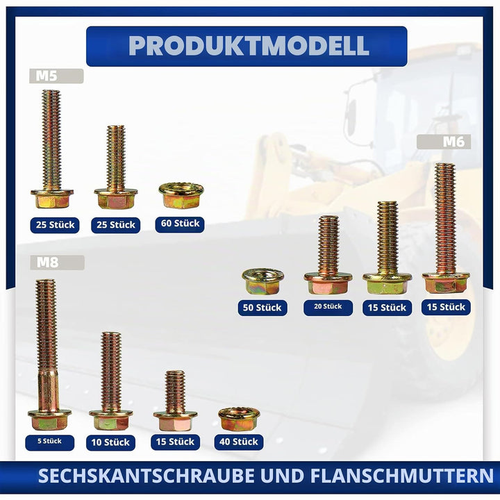 CCLIFE 280tlg Flansch Schrauben DIN 6921 und Muttern DIN 6923 Set Sechskantschrauben Vollgewinde Sor