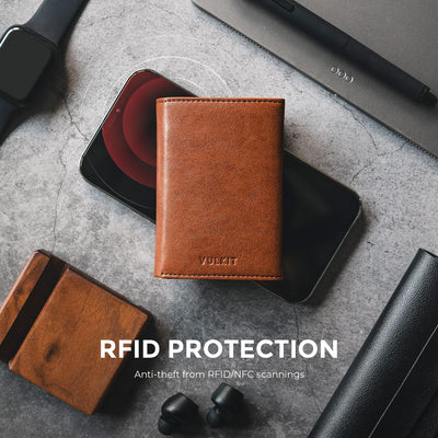VULKIT Kreditkartenetui RFID-blockierende Pop-Up-Kartentasche aus Echtem Leder mit Geldscheinfach, A