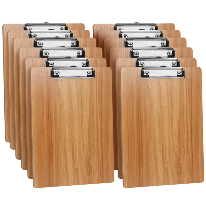 (12 Stück) Klemmbrett Holz A4,Schreibbrett Klemmbrett mit Metalklemme und Aufhängeose, A4 Clipboard