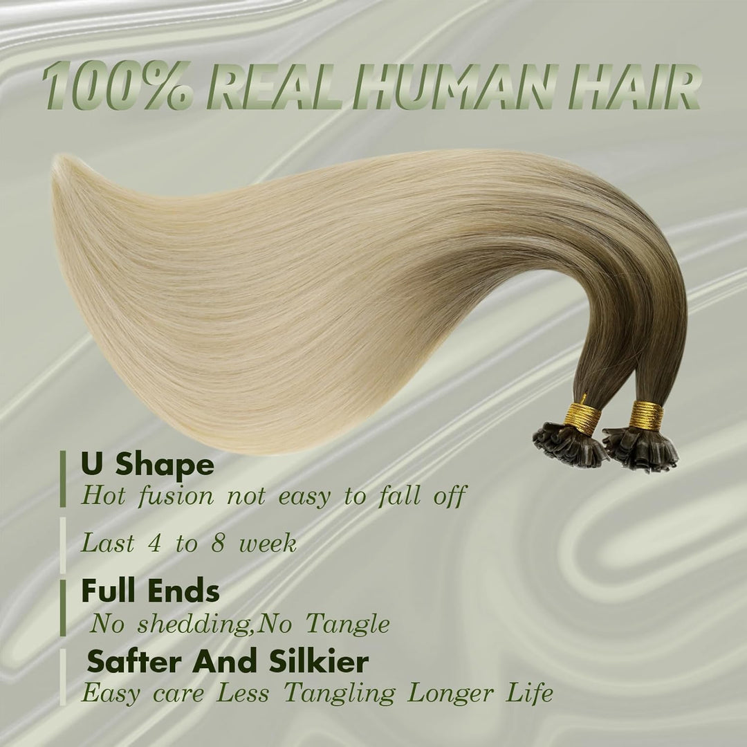 RUNATURE Bonding Extensions Echthaar 1g Lang 50cm Haarextensions Echthaar Keratin Blond Balayage 50g