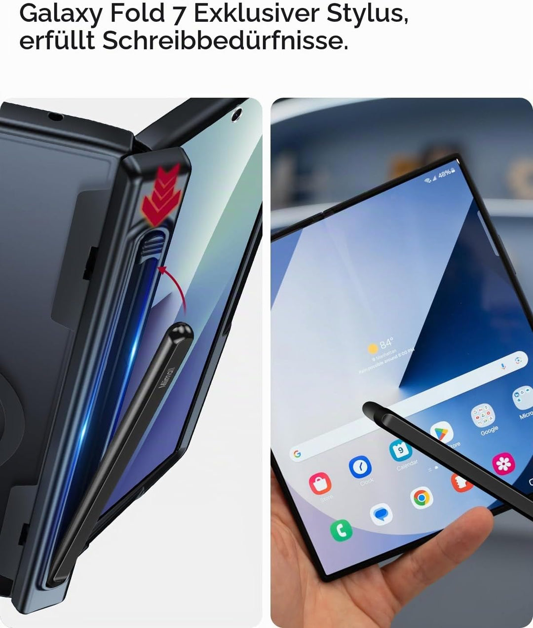 Miimall Kompatibel mit Samsung Galaxy Z Fold 7 Hülle mit Pen Mag-Safe, HD Displayschutz &amp; Scharniers