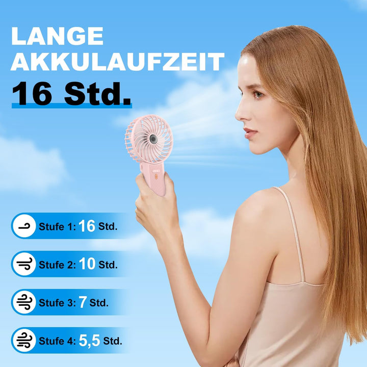 Lepwings Handventilator, Mini Ventilator USB Wiederaufladbar, 5,5-16 Std. Laufzeit, 4 Windgeschwindi