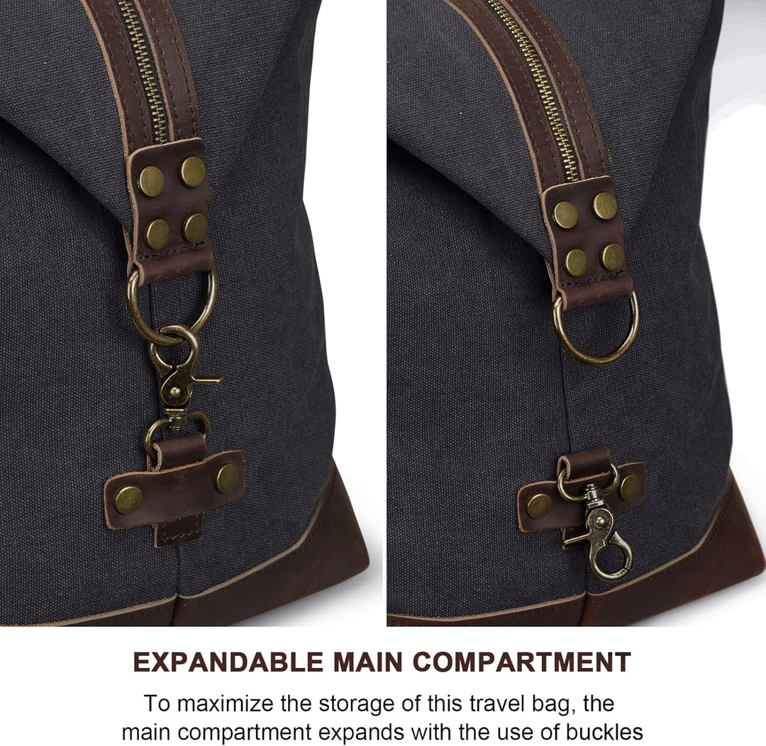 S-ZONE Reisetasche 60L Vintage Canvas Crazy Horse Leder Trim Unisex Handgepäck Weekender Tasche Spor