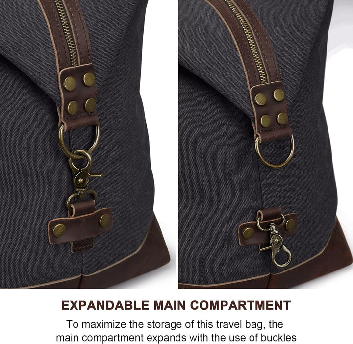 S-ZONE Reisetasche 60L Vintage Canvas Crazy Horse Leder Trim Unisex Handgepäck Weekender Tasche Spor