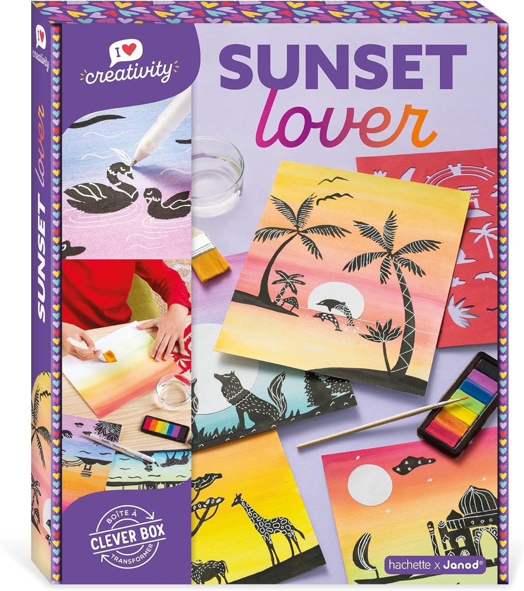 Janod - Sunset Lover - I Love Creativity - 5 Bilder zum Erstellen - Aquarell- und Schablonenmalerei