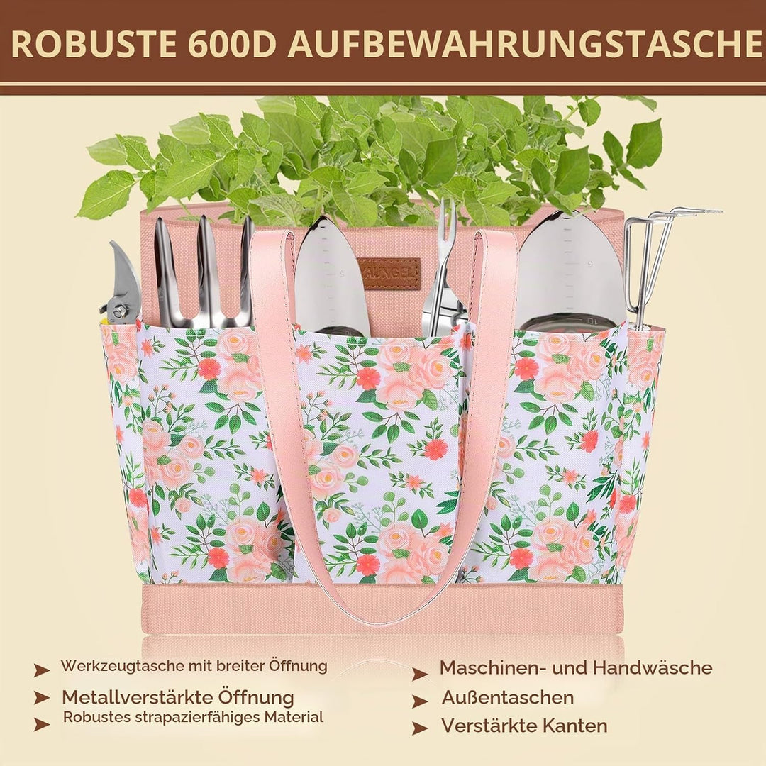YAUNGEL Gartenwerkzeug Set, 10 Stück Schwerlast Edelstahl Gartenarbeit Kit mit Non-Slip Holzgriff- G