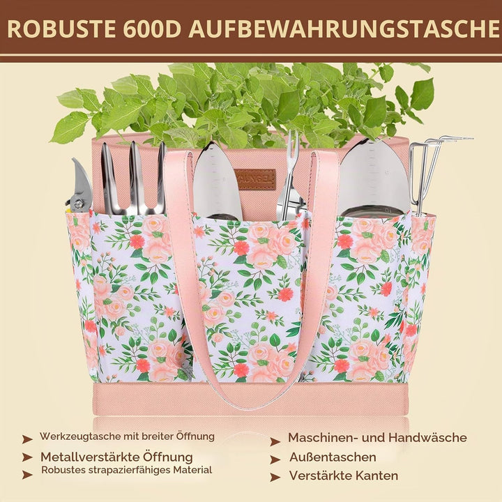 YAUNGEL Gartenwerkzeug Set, 10 Stück Schwerlast Edelstahl Gartenarbeit Kit mit Non-Slip Holzgriff- G