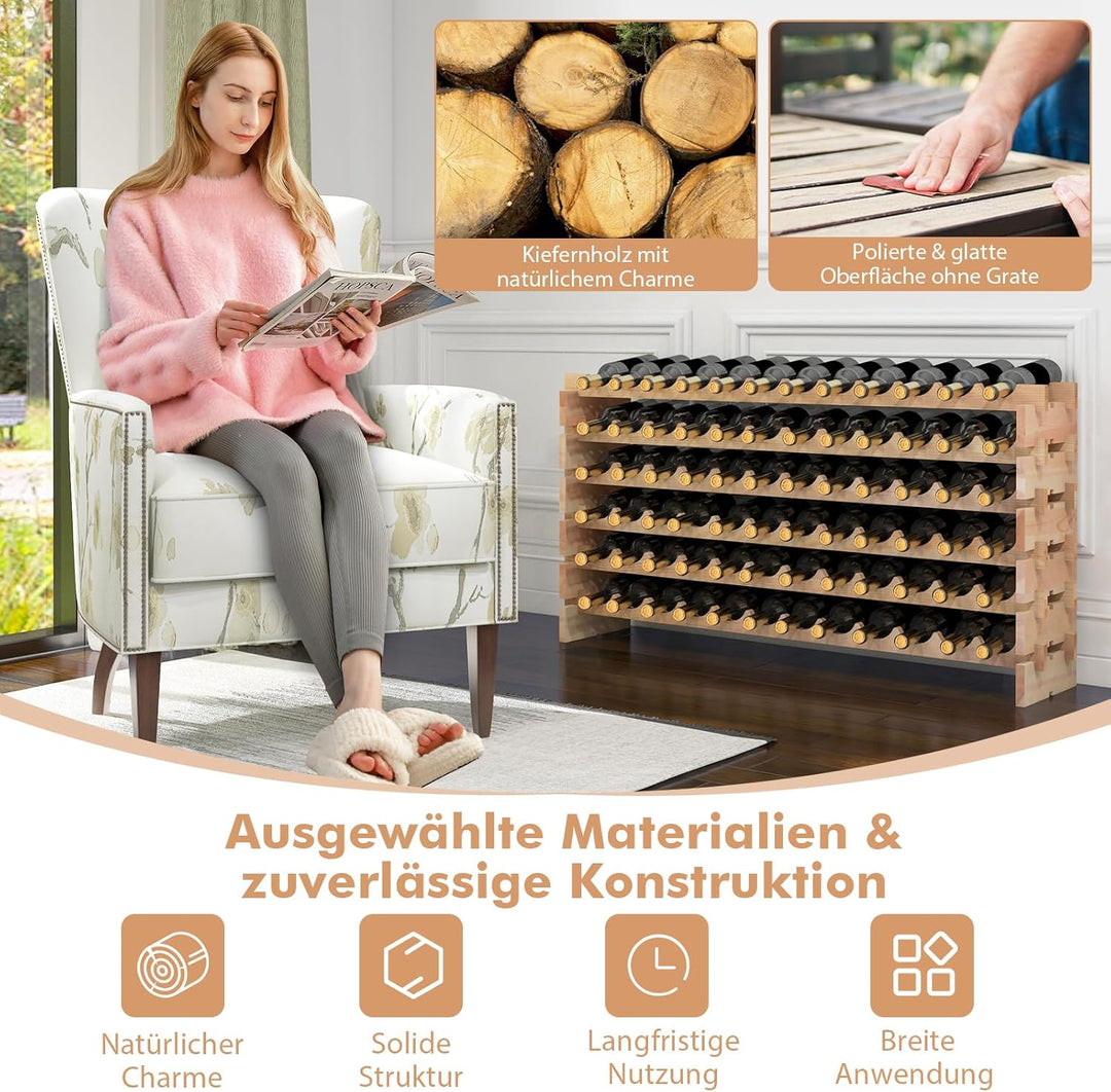 GOPLUS Weinregal Holz, Flaschenregal mit 6 Ebenen für 72 Flaschen, Flaschenhalter aus Kiefernholz, W