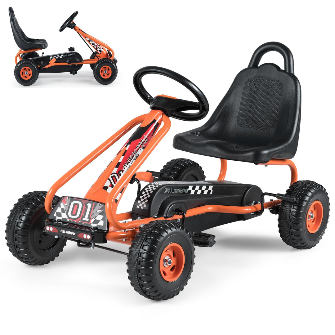 SOARS Kinderauto, Pedal-Gokart mit Sitzen verstellbar in 2 Positionen und 4 rutschfesten Rädern, Vor