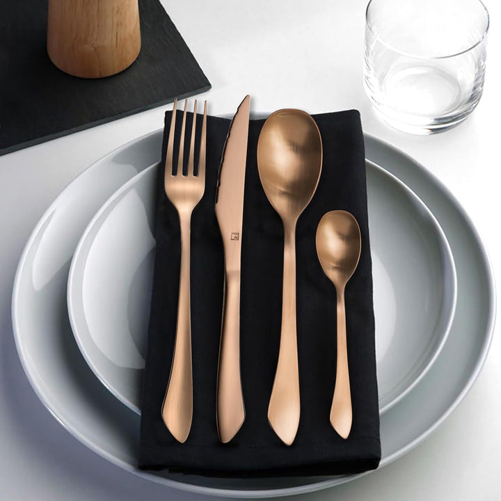 Amefa INSTINCT Besteck Set 4 Personen | 16-teilig | PVD Besteck Kupfer-farben im Vintage Style | Bes