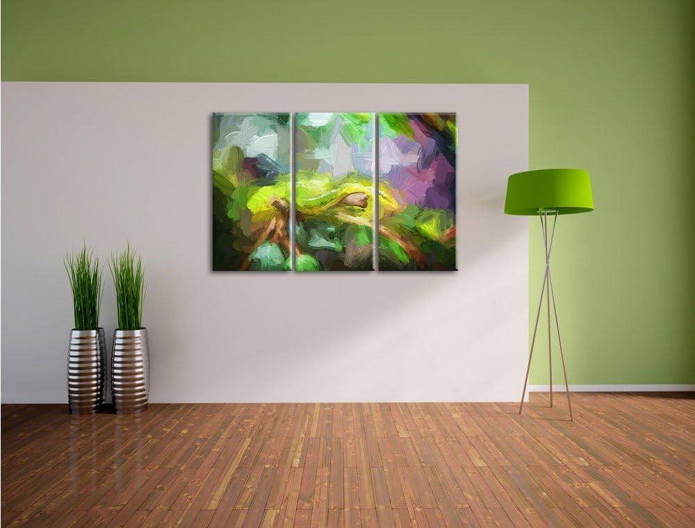 Pixxprint Raue grüne Schlange Kunst als Leinwandbild/Grösse: 3 Teilig (120x80) cm/Wandbild/Kunstdruc