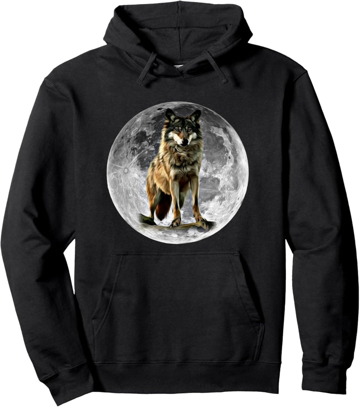 Wolf im Vollmond Motiv Wölfe Lupus Rudel Mond Tiere Raubtier Pullover Hoodie