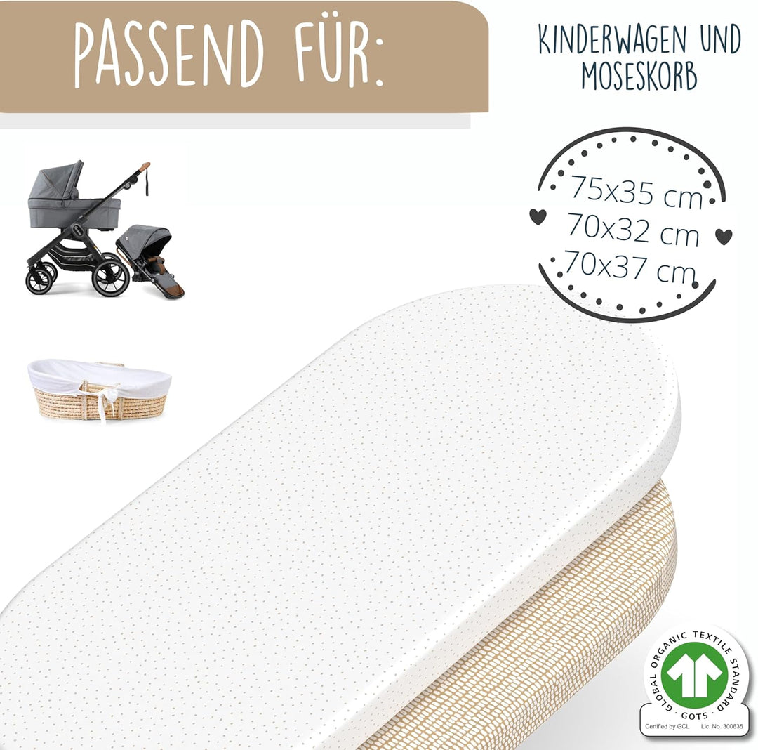 mimaDu - 2er Set Spannbettlaken GOTS 100% Bio-Baumwolle 75x35 cm auch für 70x32, 70x37, 70x30 Baby S