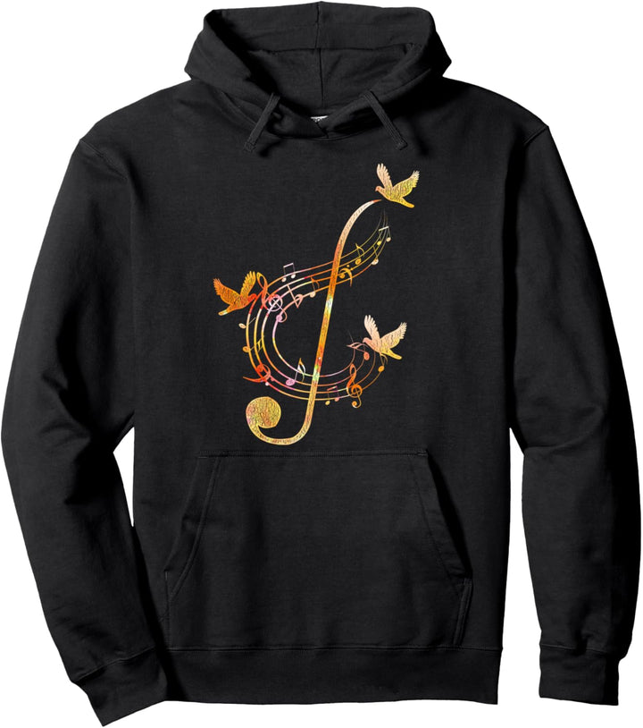 Musik Note Violinschlüssel Farbenfrohes Vögel Notenschlüssel Pullover Hoodie