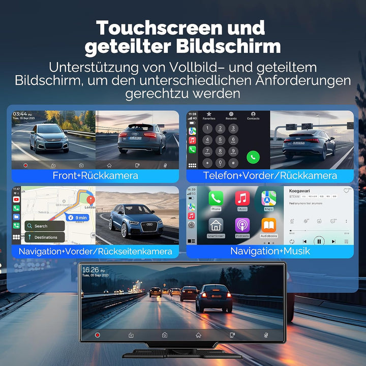 Alpinetech 11 Zoll Carplay Display &amp; Android Auto Display, Car Play mit 4K Dashcam 1080P Rückfahrkam