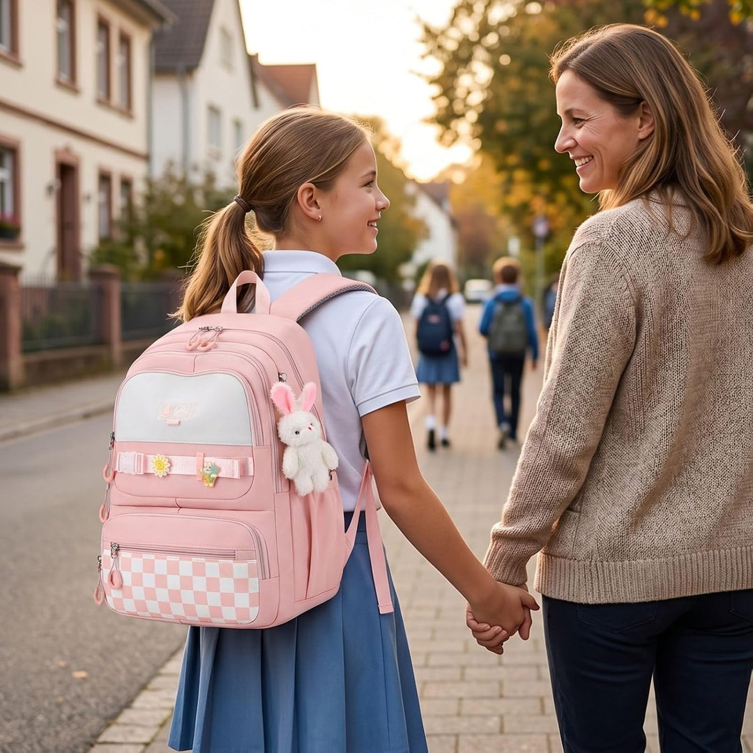 JANSBEN Schulrucksack Mädchen Teenager Aesthetic Rucksack Schule Reissfestes Daypack mit Anti-Diebst