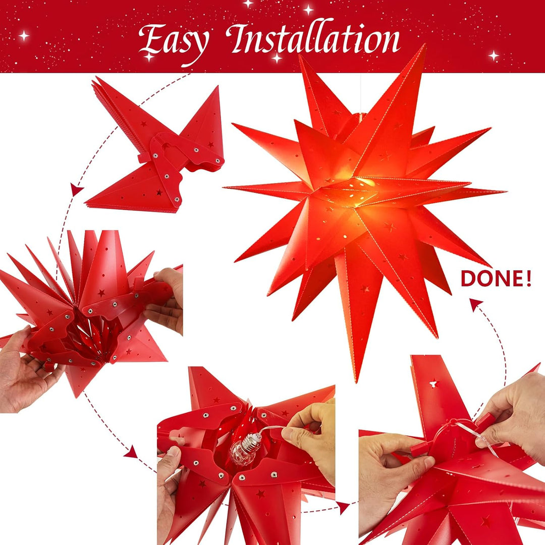 SUNBEAUTY Weihnachtsstern Beleuchtet Batterie mit Timer, 58CM Hängend Weihnachtsdeko Aussen Led Ster