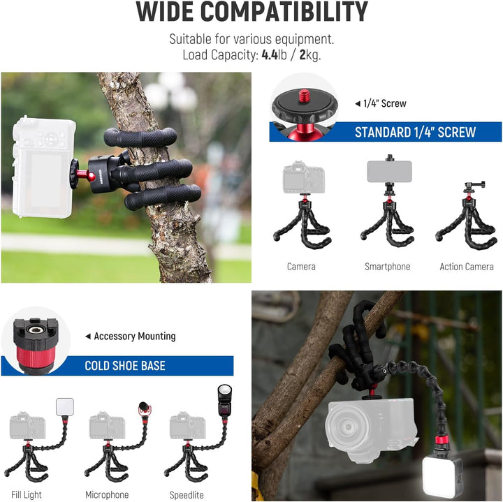 NEEWER T91 Stativ Flexibel mit 2 Magic Arm, Reise Mini Handystativ für Vlogging Auslöser/Telefonklem