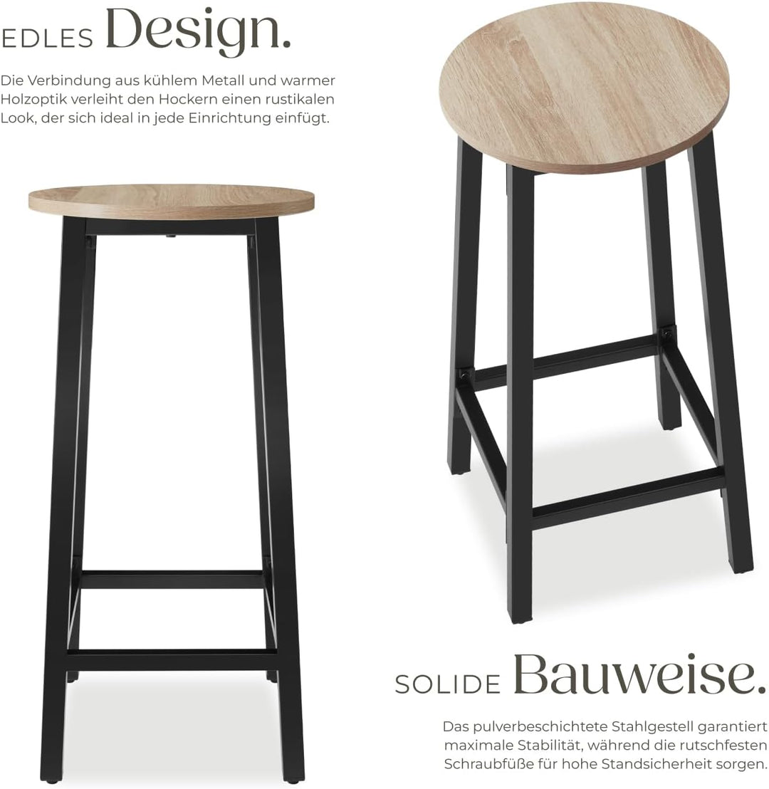 tectake® Barhocker 2er-Set, runder Bistrohocker im Industrie-Design, 66 cm hoch, Vintage Barstühle m