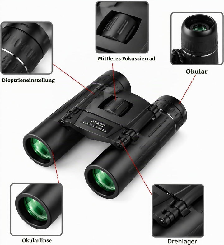 40x22 HD Leistungsstarke Fernglas 2000M Long Range Folding Mini BAK4 FMC Optik für Sport und Outdoor