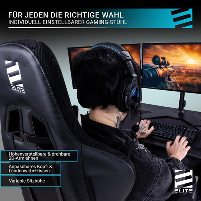 ELITE LED Gaming Stuhl MG200 Destiny - Ergonomischer Bürostuhl - Schreibtischstuhl - Chefsessel - Se