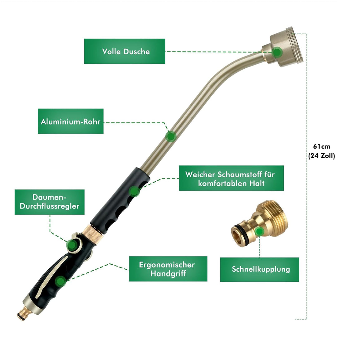 RESTMO Langer Giessstab, 61cm lange Gartenbrause, Sanfte Vollbrause mit Daumen-Durchflussregler, rob
