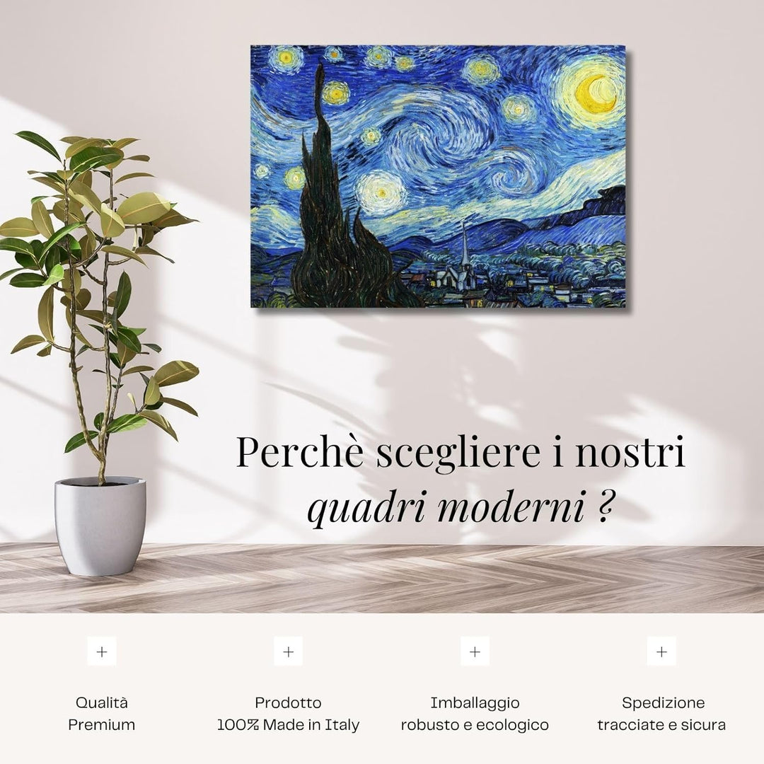 Canvashop Moderne Bilder für Wohnzimmer, 50 x 35 cm, Van Gogh Nacht, Bild auf Leinwand