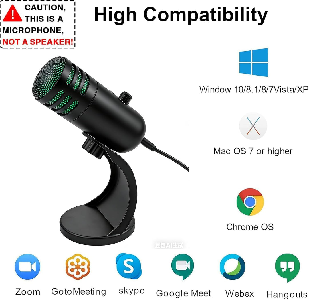 USB-Mikrofon, Kondensatormikrofon mit Ständer, PC-Computer-Gaming-Streaming-Mikrofon mit RGB-Beleuch