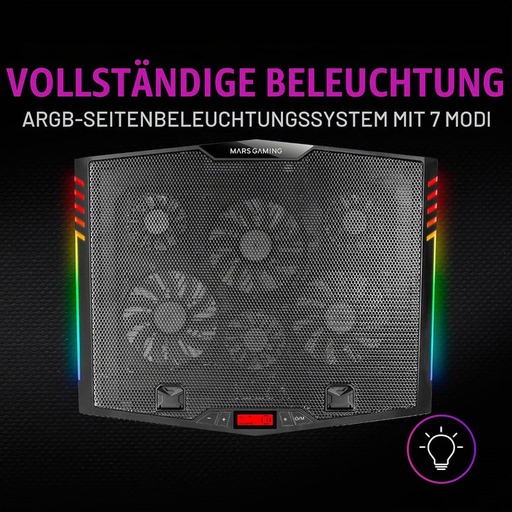 MARSGAMING MNBC5, XL Cooling Base &amp; Stand ARGB, 6 Fans, Smartphone Holder