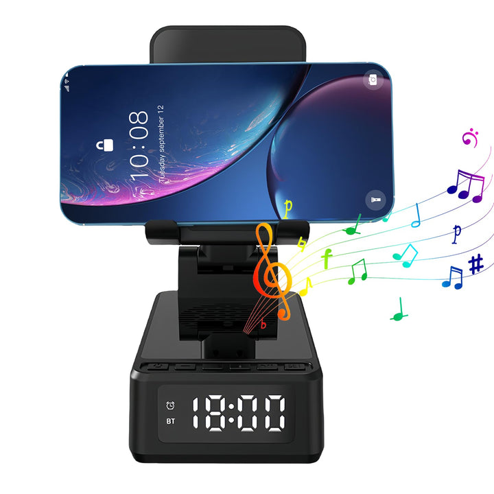 BORDEAG Wireless Charger Stand, 3-In-1 Induktive Ladestation, Bluetooth Audio Powerbank Halterung, H