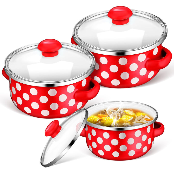 VINTORKY Emaille Mini Suppentopf Set Mit Deckel Und Griff Kleine Suppentöpfe Für Zuhause Vielseitige