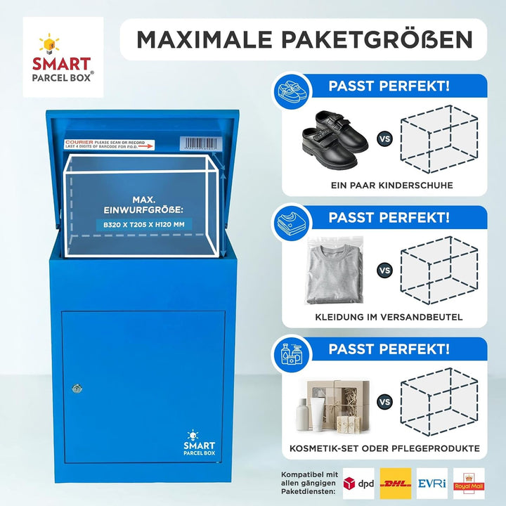 SMART PARCEL BOX Paketbox, Paketbriefkasten Wandmontage, Briefkasten mit Paketfach, Postbox für Pake