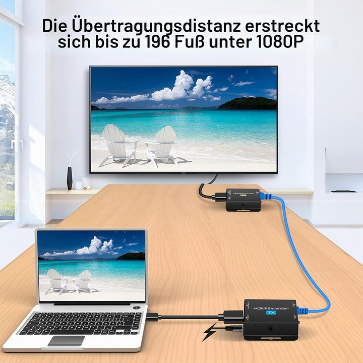 VEDINDUST HDMI Extender, Over Cat5e/6/7 Ethernet HDMI Transmitter Empfänger unterstützt EDID 1080p P