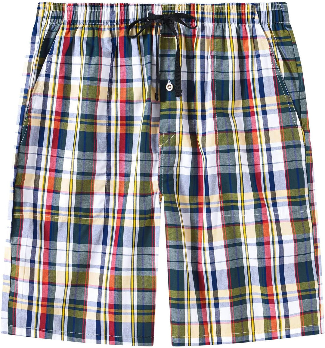 AjezMax Herren 3er Pack Schlafanzughose Kurz Baumwolle Kariert Pyjamahose Shorty Sommer Nachtwäsche