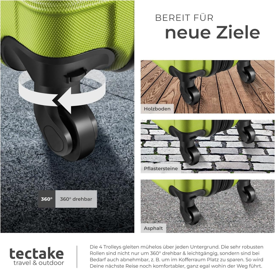 tectake 4 TLG Reisekoffer Set, Hartschalenkoffer Set, Trolley Kofferset, ABS Hartschalen Reisekoffer