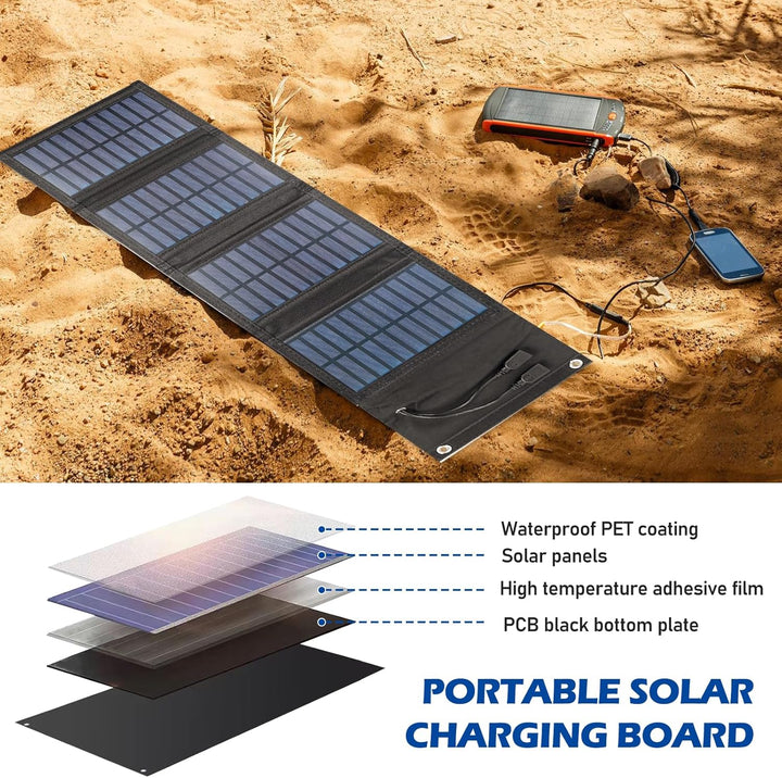 10W Faltbares Solarpanel - Tragbares Solar Ladegerät 5V 2USB Solar Panel Wasserdicht für Outdoor-Akt