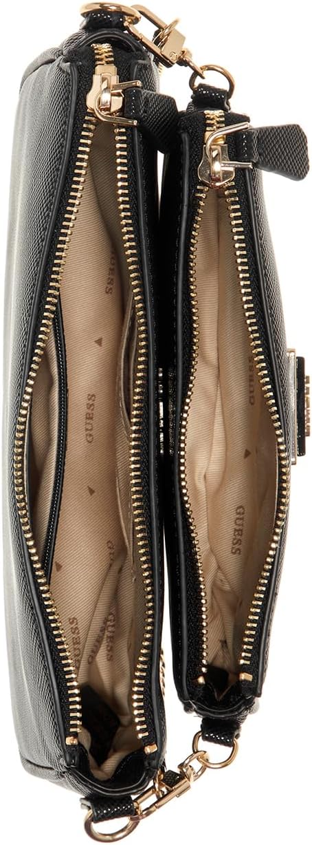 GUESS Damen Noelle Dbl Pouch Crossbody Bag Schwarz, Schwarz