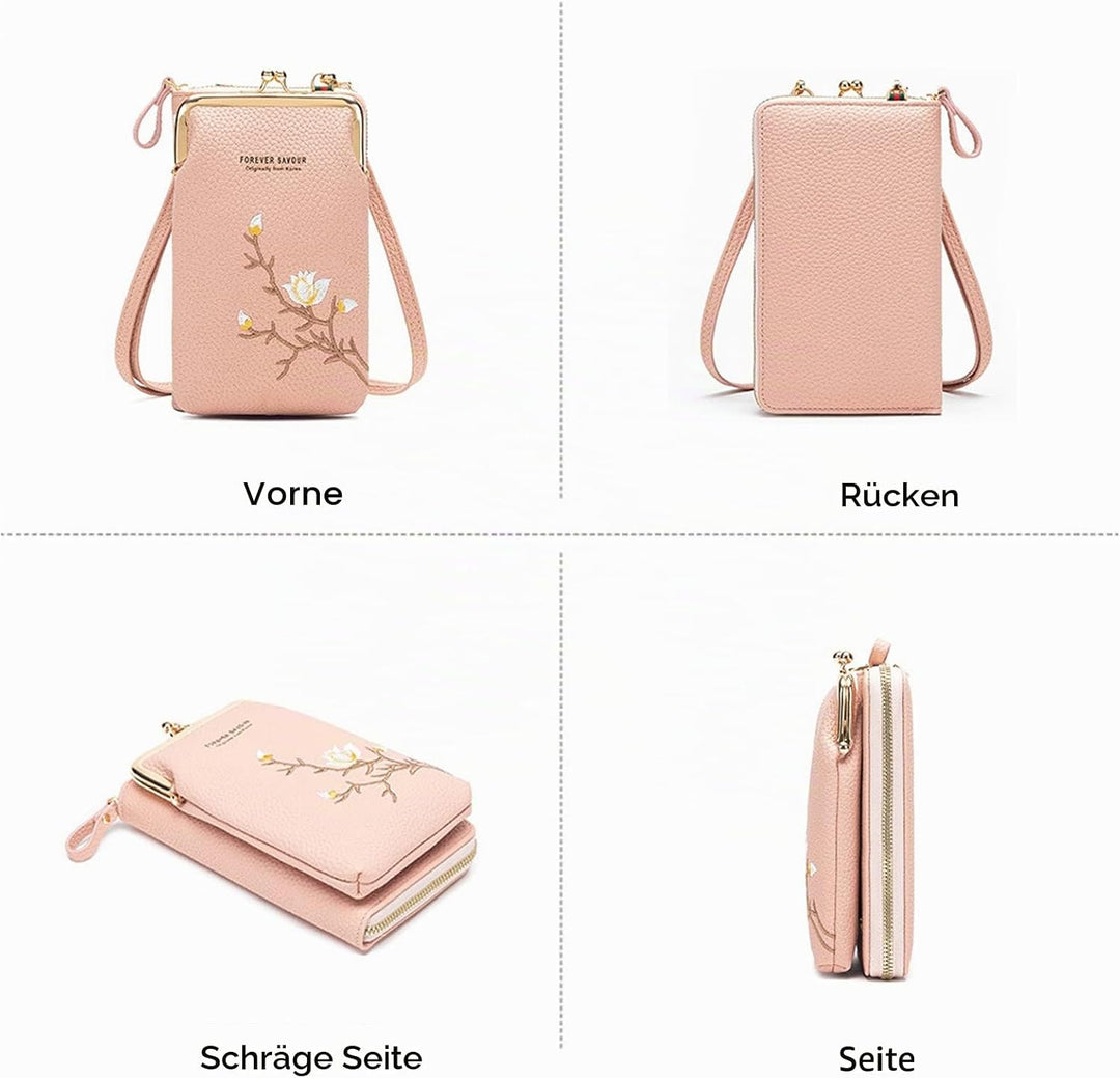 PORRASSO Mode Handy Umhängetasche Damen Handytasche Mini Geldbörse Crossbody Bag mit Kartensteckplat